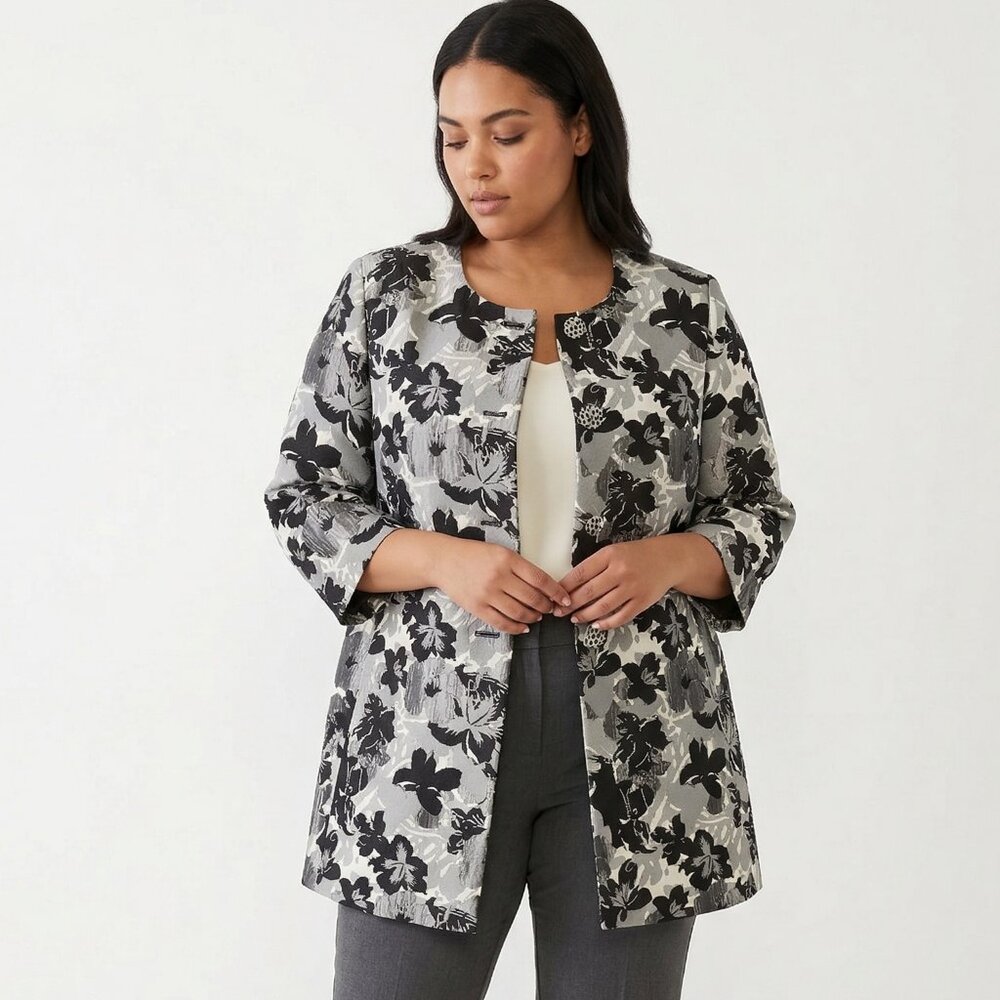 John Meyer Jacket Blazer Black Grey Brocade Floral Satin Formal 22W